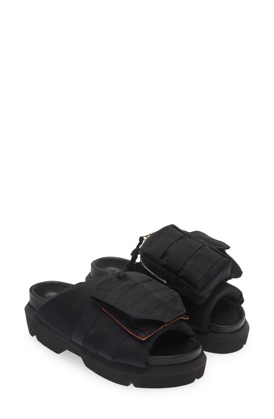 Shop Sacai Pocket Mismatched Slide Sandals In Black