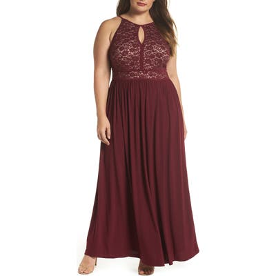 Plus Size Morgan & Co. Lace Pleated Gown, Red
