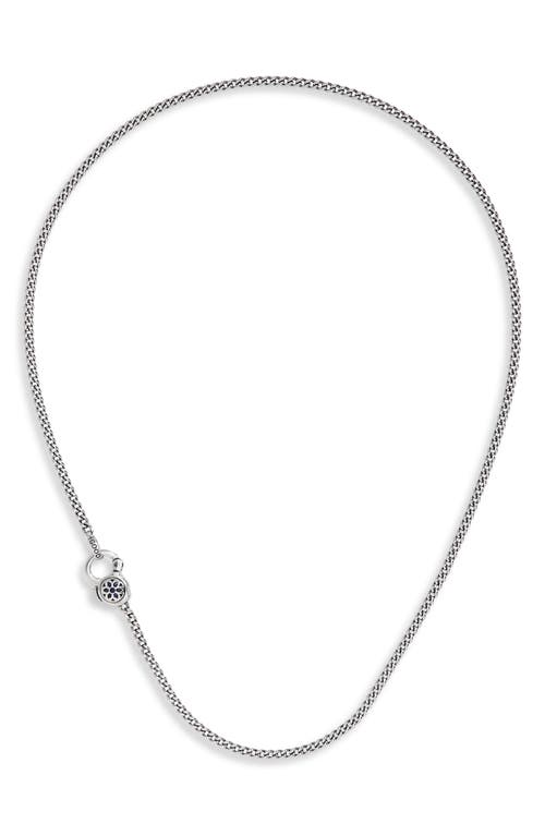 Men's Sapphire Rosette 4A Curb Chain Necklace in Sterling Sliver