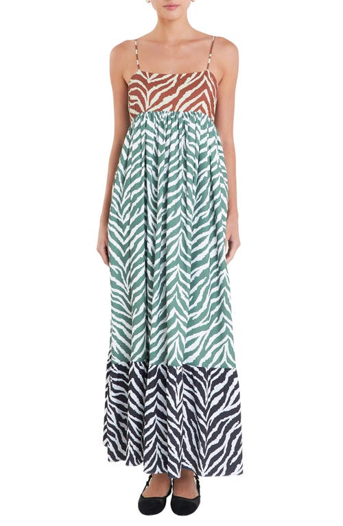 ENGLISH FACTORY ENGLISH FACTORY COLORBLOCK ZEBRA PRINT TIERED MAXI SUNDRESS
