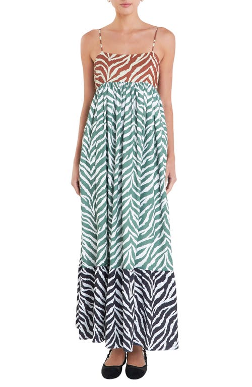 Shop English Factory Colorblock Zebra Print Tiered Maxi Sundress In Brown Multi