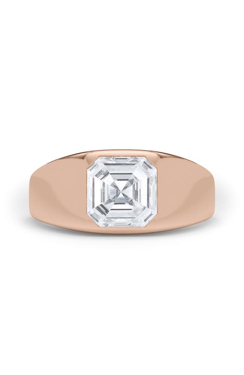 Hautecarat Asscher Cut Lab Created Diamond Signet Ring In 2.00 Ctw 18k Rose Gold