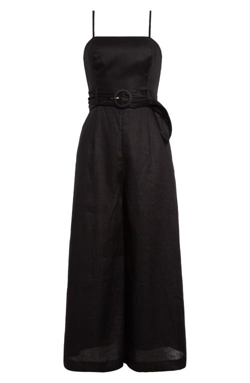 Shop Zimmermann Golden Belted Linen Jumpsuit In Black