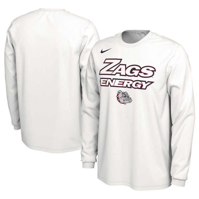 Nike Unisex   White Gonzaga Bulldogs 2024 On-court Bench Energy Long Sleeve T-shirt