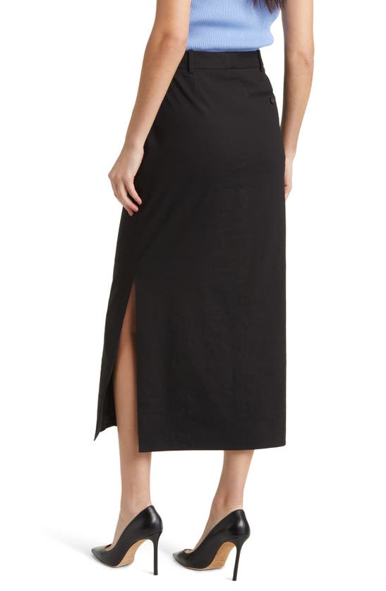 Shop Hugo Boss Boss Vemata Linen Blend Midi A-line Skirt In Black