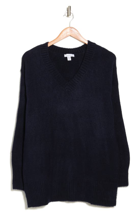 Topshop Knitted Oversized V Neck Sweater In Navy | ModeSens