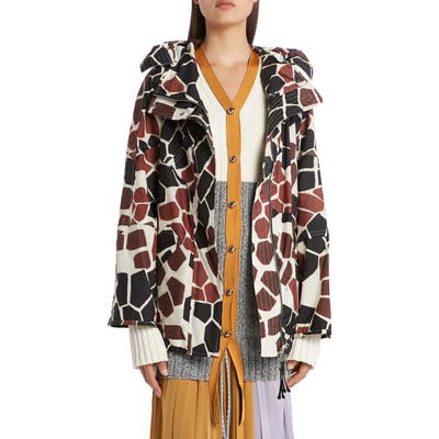 2 Moncler 1952 Geo Print Hooded Jacket, (fits like 2-4 US) - Brown