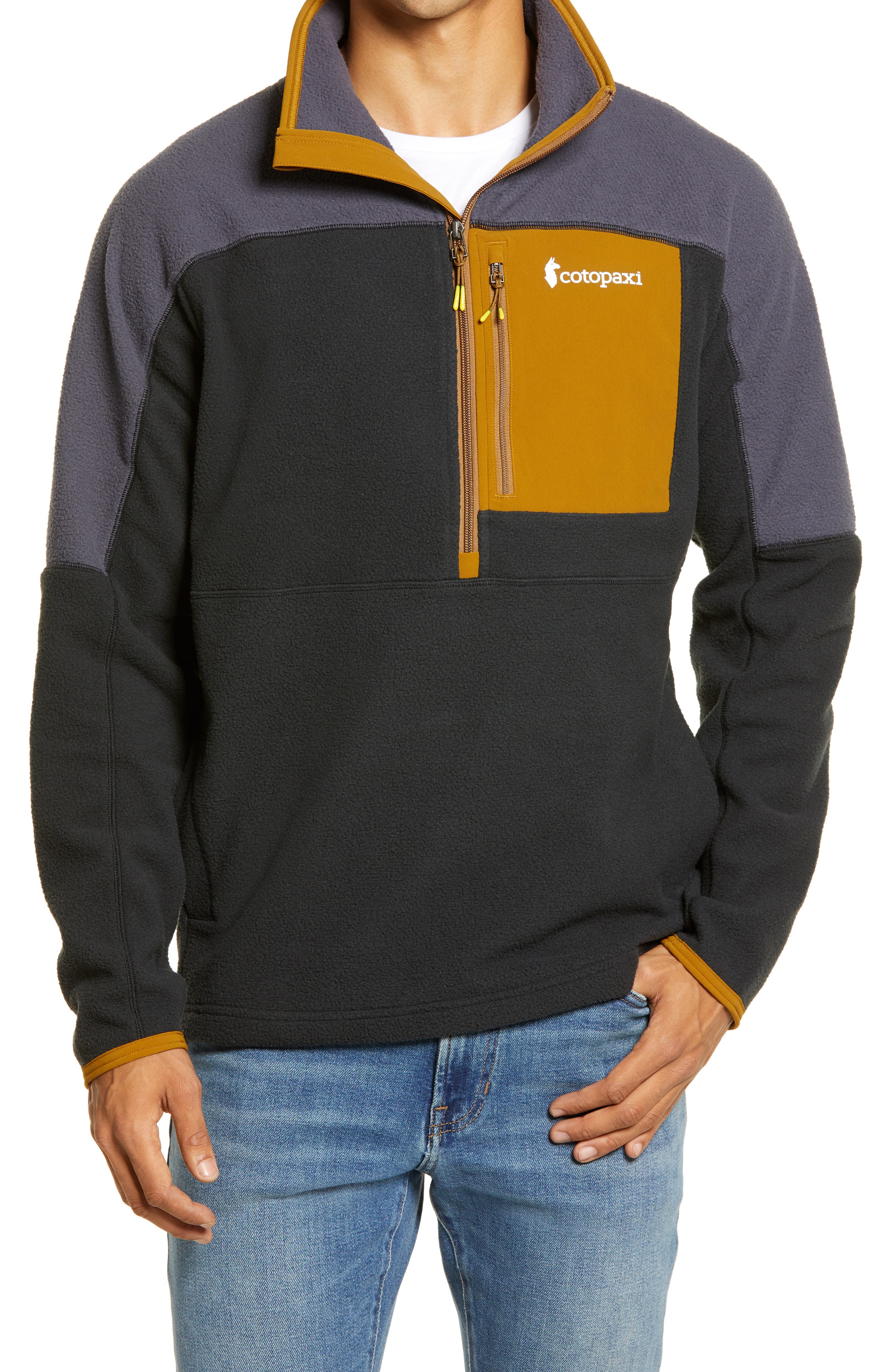 black fleece half zip pullover