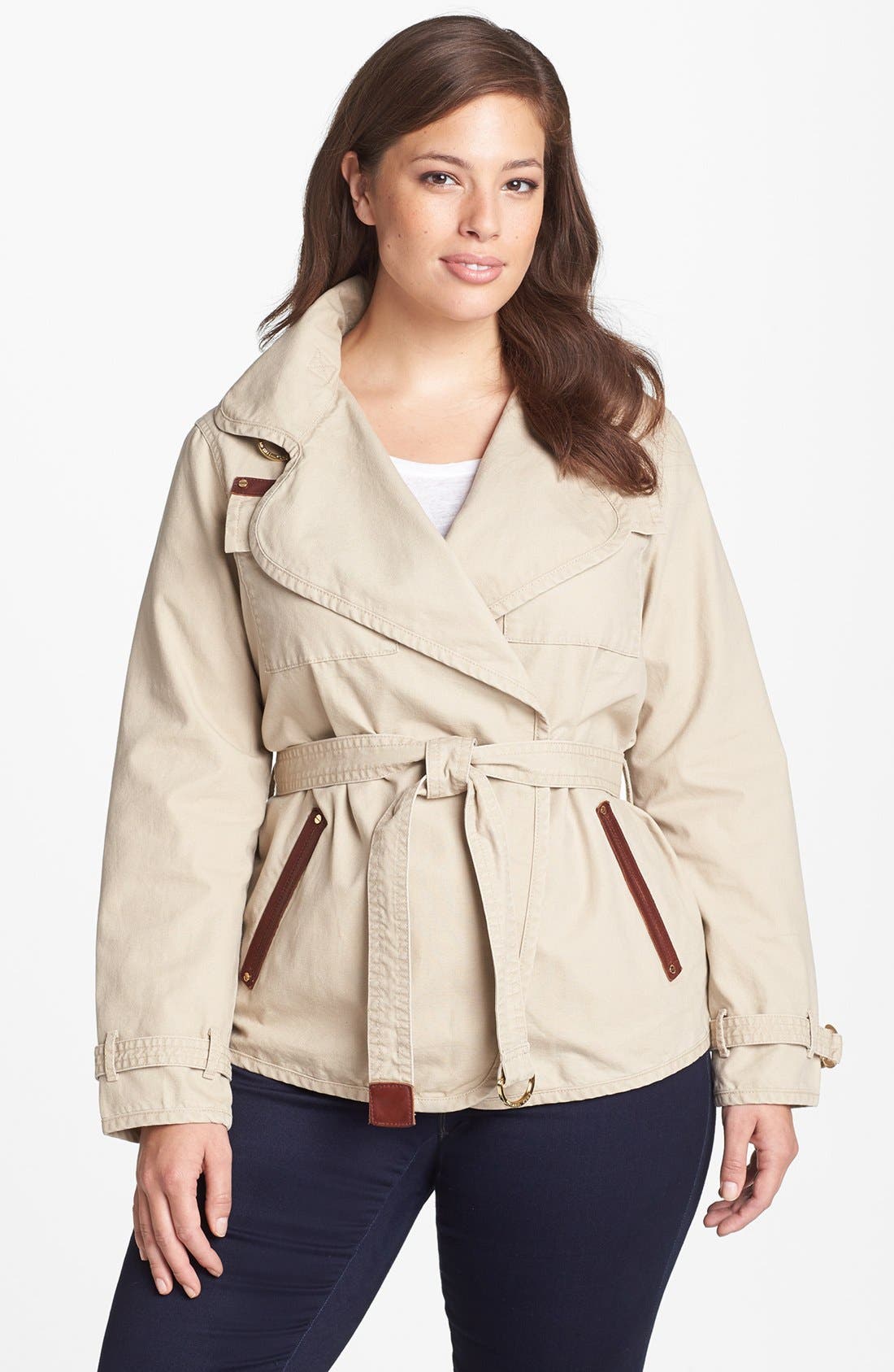 MICHAEL Michael Kors Belted Cotton Jacket (Plus Size) Nordstrom