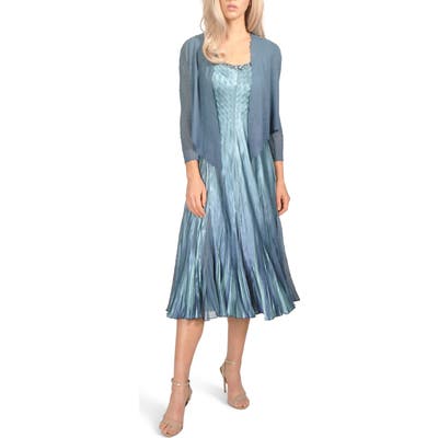 Komarov Embellished Pleat Mixed Media Dress With Jacket