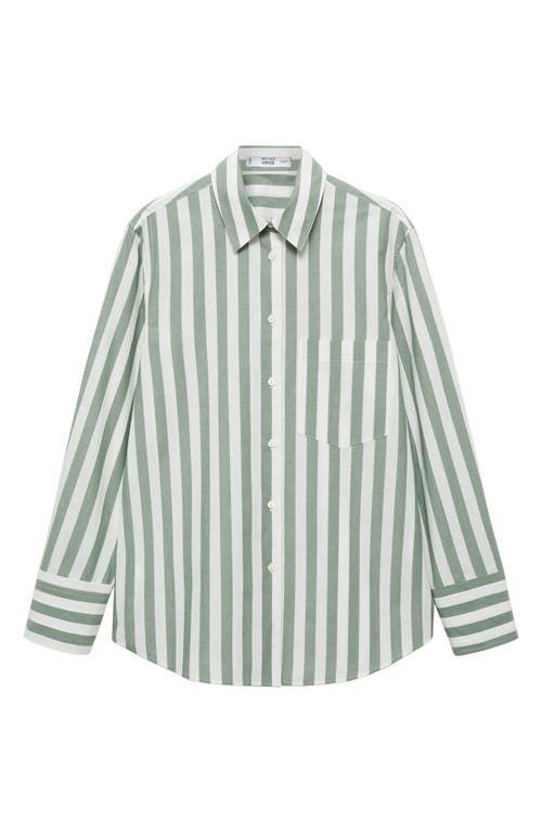 Shop Mango Stripe Cotton Button-up Shirt In Green