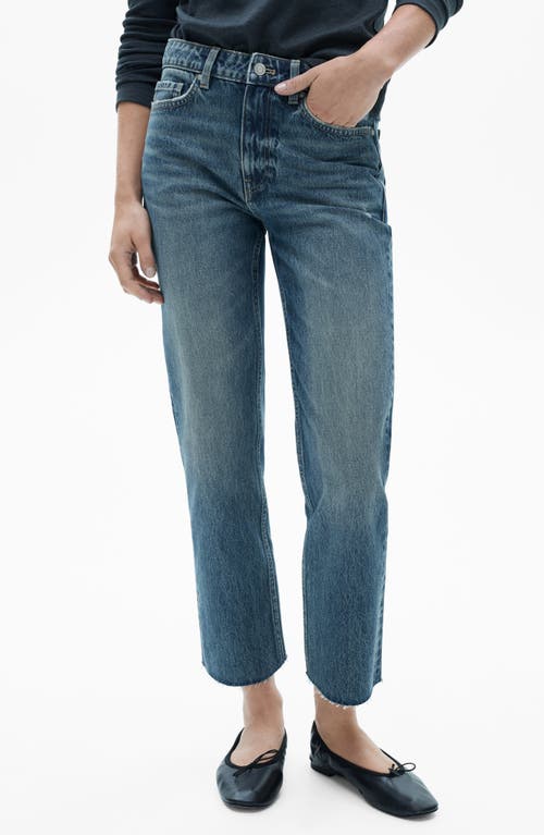 Mango Straight Leg Crop Jeans In Dark Blue