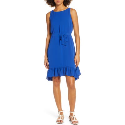 Charles Henry Tie Waist Crepe Dress, Blue