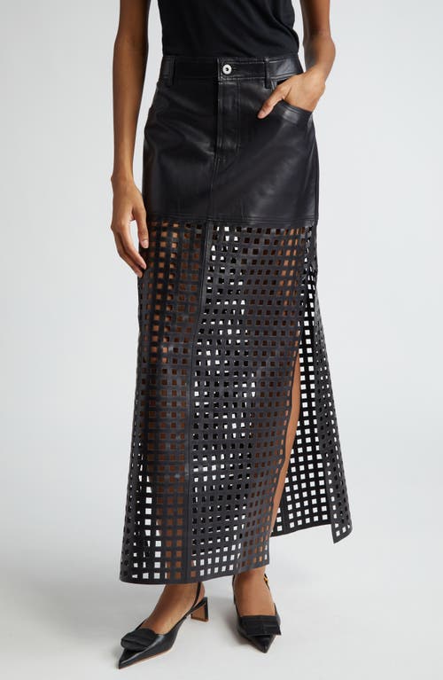 Stand Studio Mavis Grid Cutout Leather Maxi Skirt in Black at Nordstrom, Size 8 Us