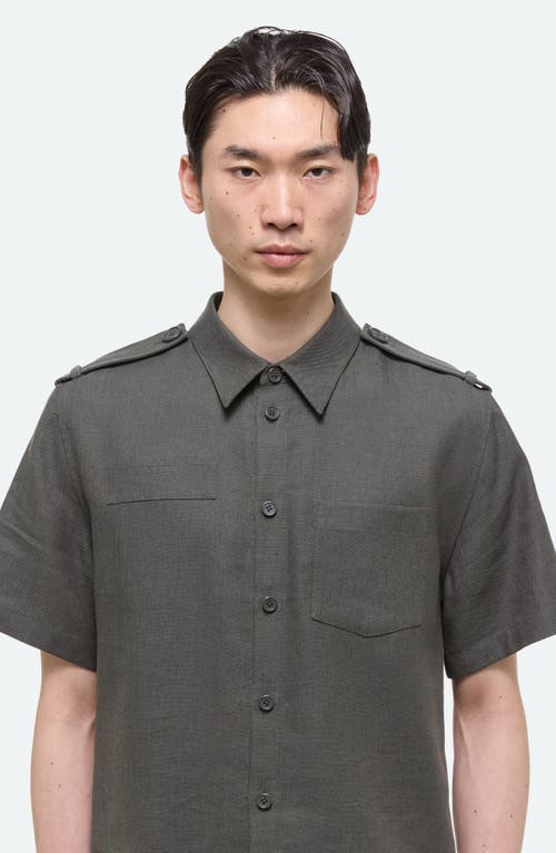 Shop Helmut Lang Epaulet Short Sleeve Button-up Shirt In Graphite