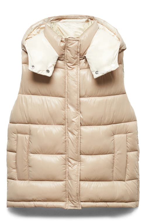 MANGO Water-Repellent Quilted Vest with Removable Hood in Beige at Nordstrom, Size X-Large