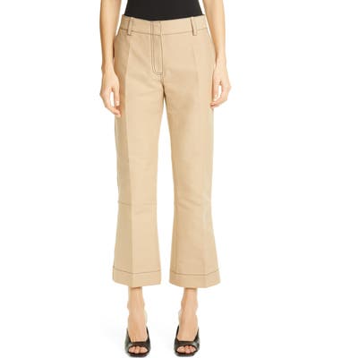 Marni Crop Flare Cotton Pants, US - Beige