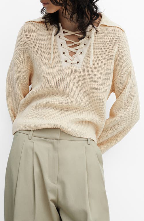 Shop Mango Lace-up Sweater In Light Beige