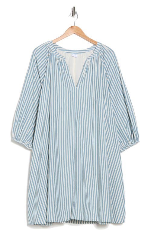 Shop Melrose And Market Long Sleeve Poplin Minidress In Ivory- Blue Provincal Stripe