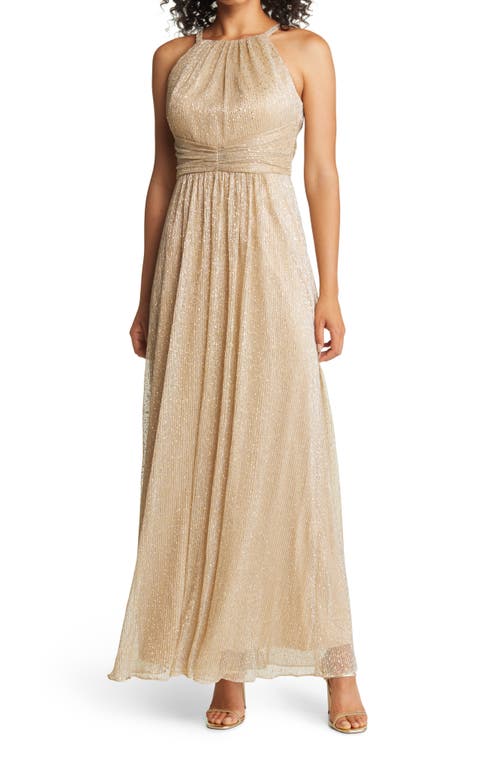 Shirred Halter Gown in Gold