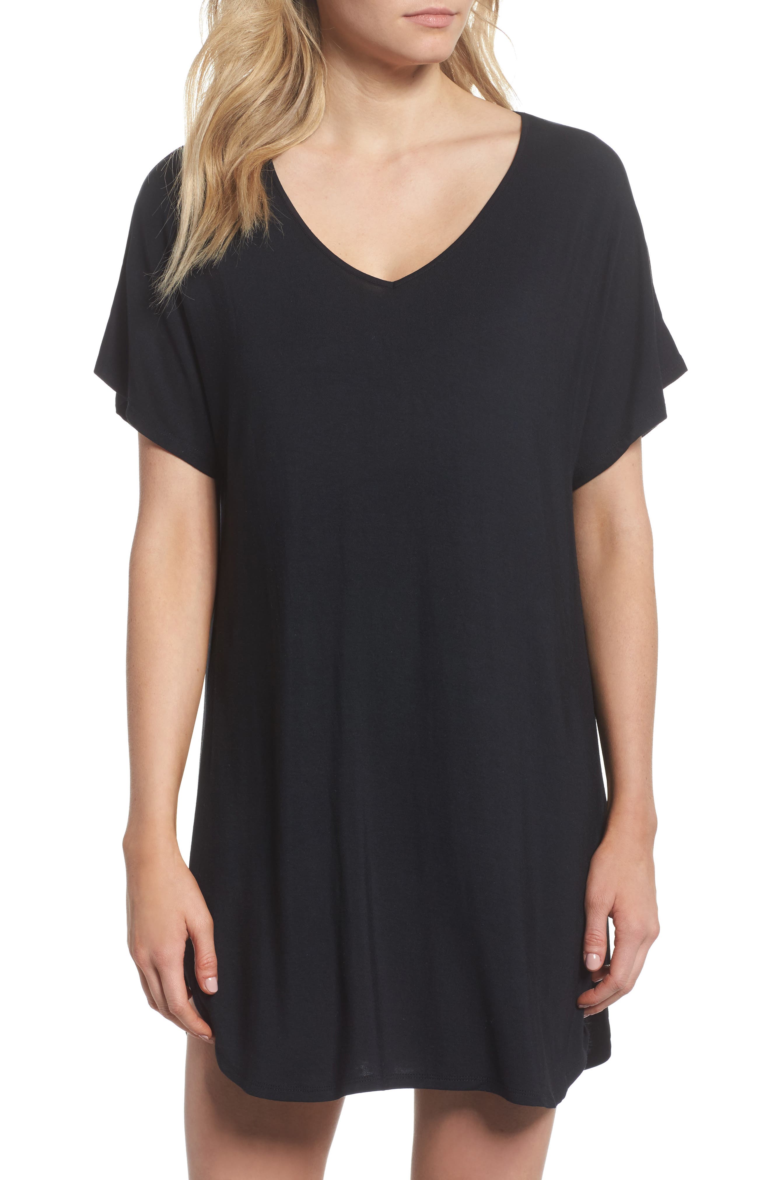 Nordstrom Lingerie Dolman Sleeve Nightshirt, Black