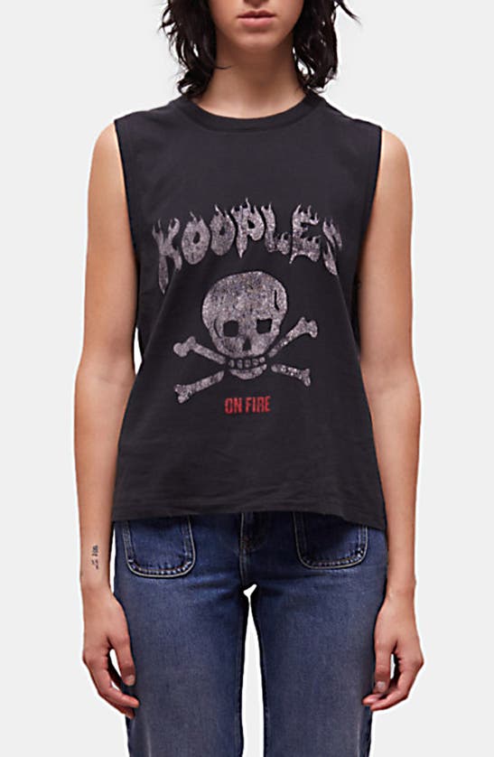 The Kooples Skull Graphic Jersey Muscle T-shirt In Black Washed