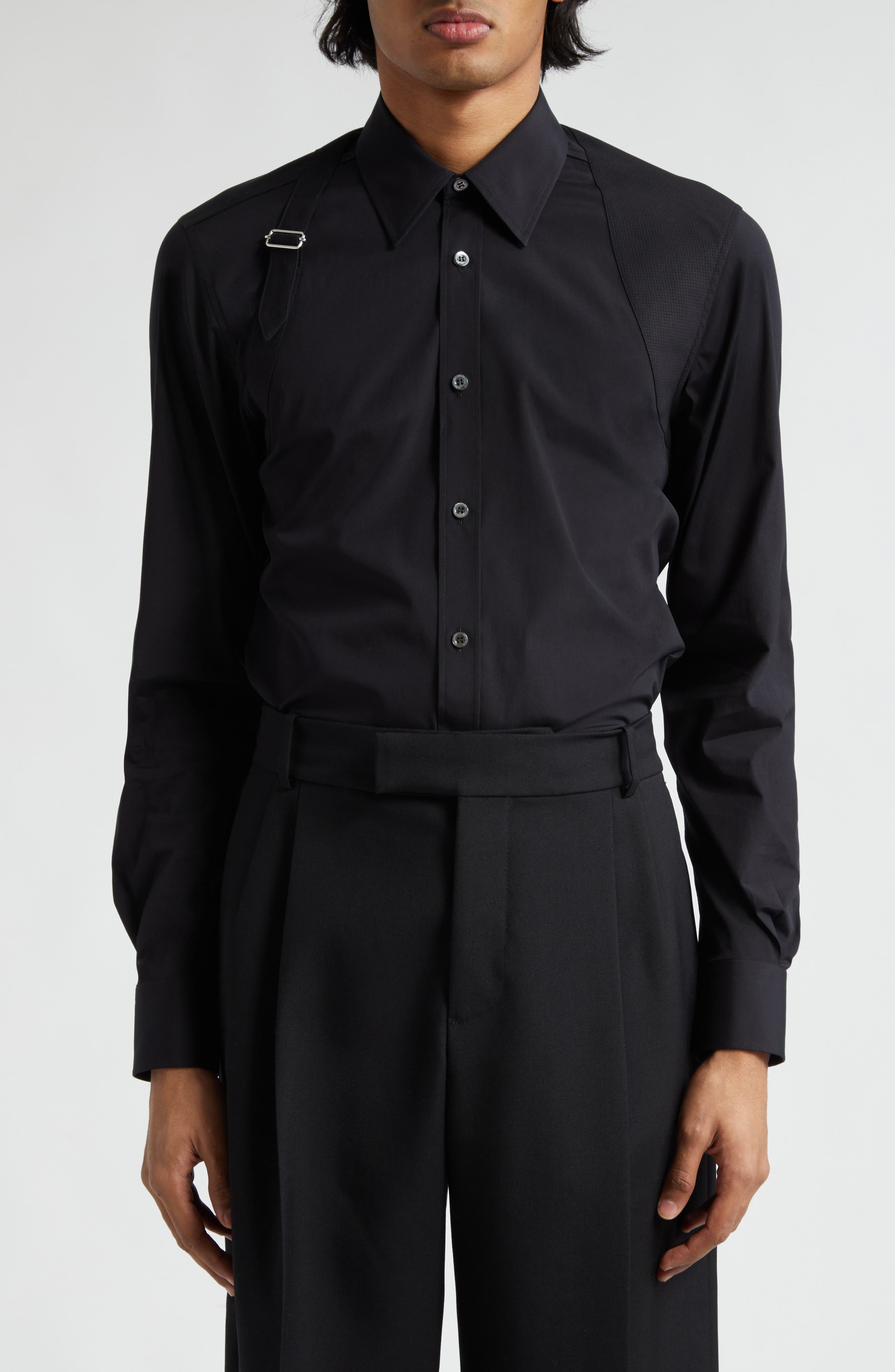 stretch black button up shirt