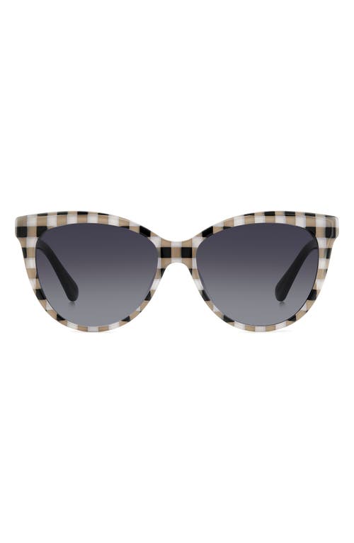 Kate Spade New York Daeshas 56mm Polarized Cat Eye Sunglasses In White Beige Black Check/grey