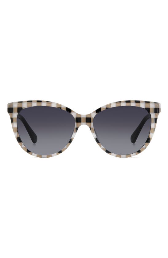 Kate Spade Daeshas 56mm Polarized Cat Eye Sunglasses In White Beige Black Check/ Grey