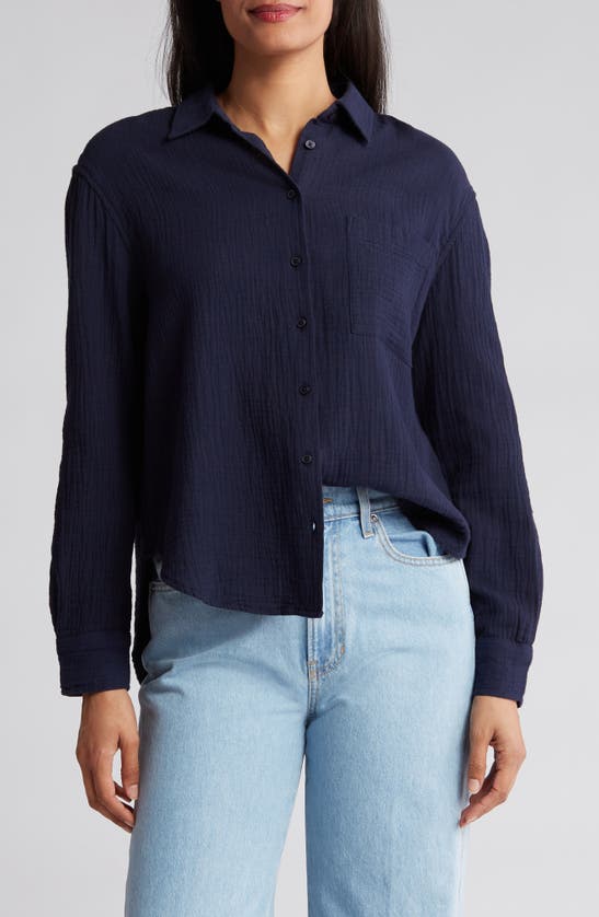 CASLON CASLON® RELAXED COTTON GAUZE BUTTON-UP SHIRT