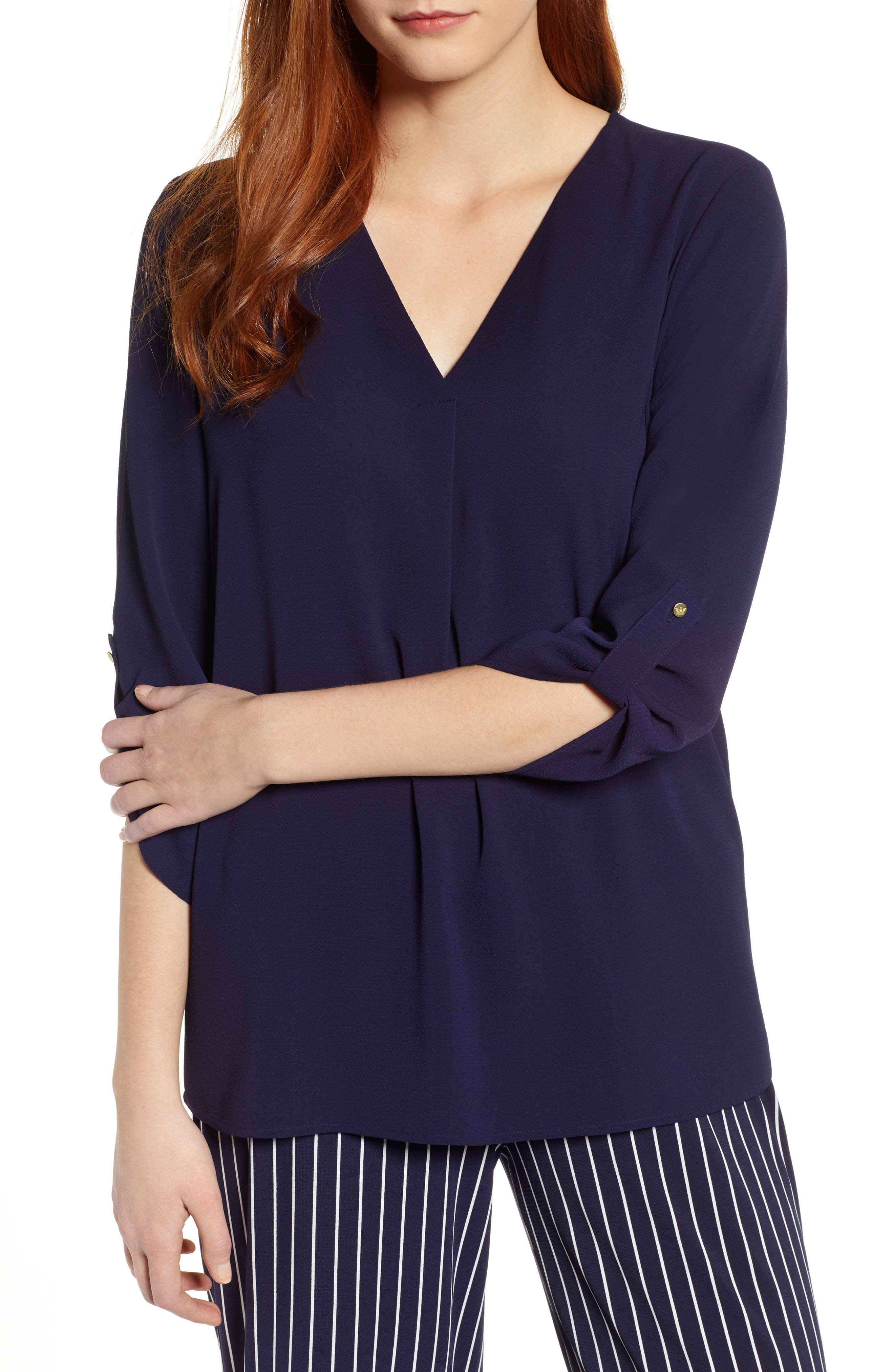 chaus roll tab blouse