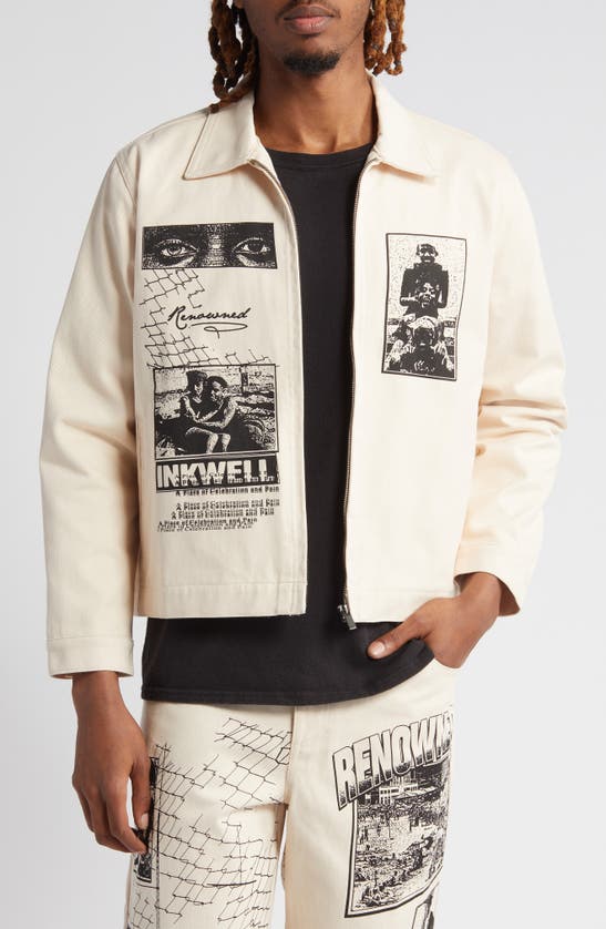 Renowned All Seeing Denim Mechanic Jacket In Off White
