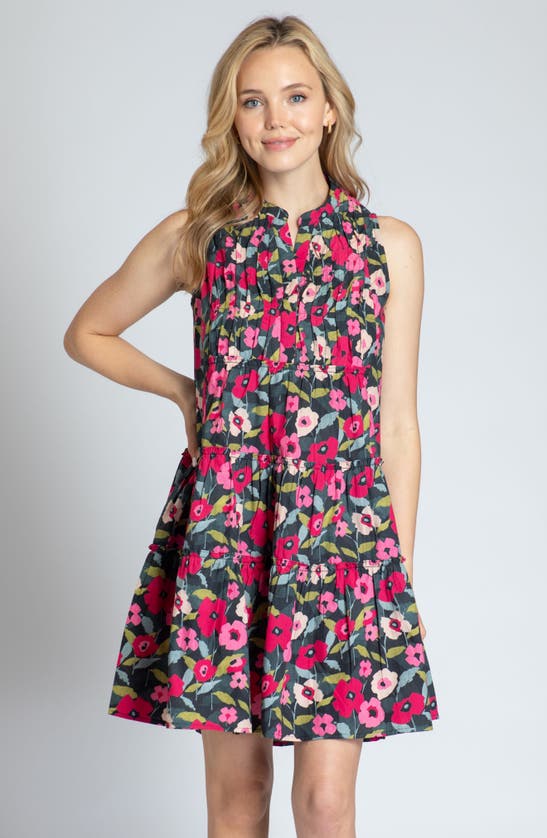 Apny Print Pintuck Sleeveless Babydoll Dress In Red Multi