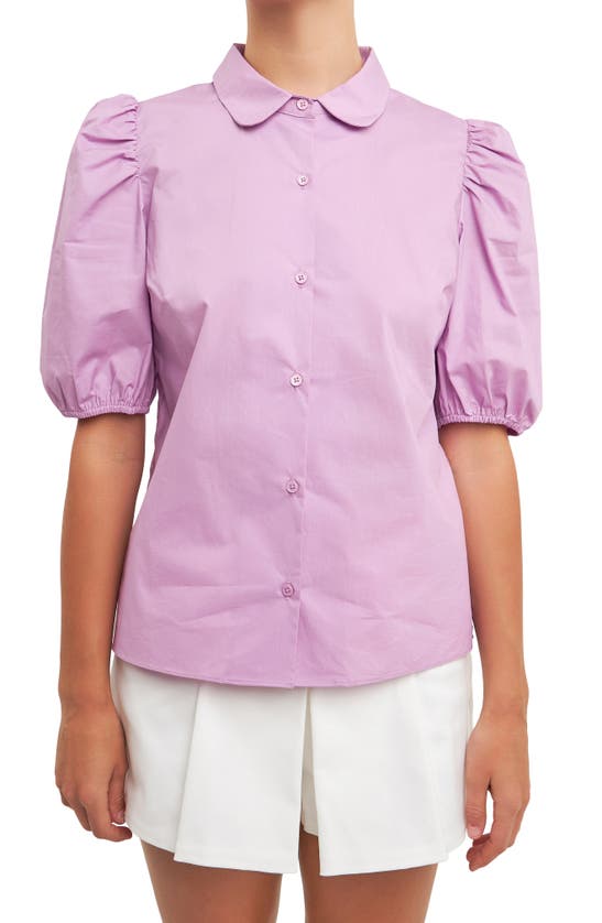 Shop English Factory Button Front Puff Sleeve Blouse In Lilac