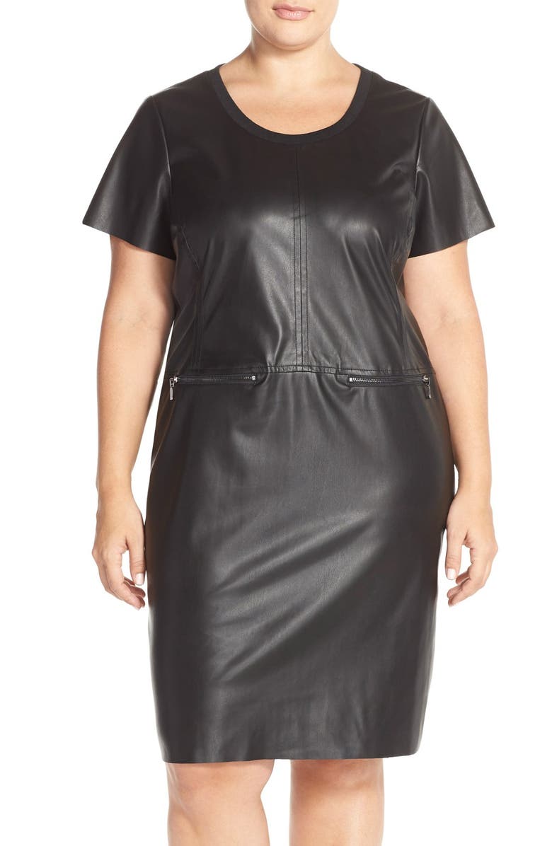 JUNAROSE 'Kanya' Faux Leather Shift Dress (Plus Size) | Nordstrom