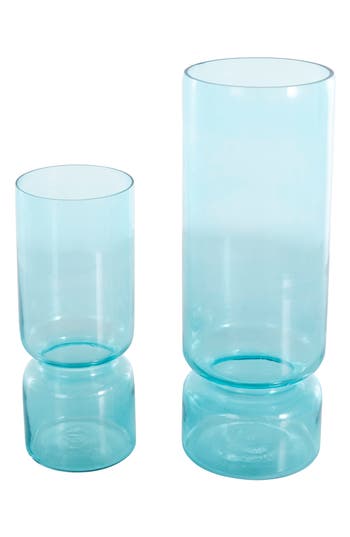 Vivian Lune Home Set Of 2 Glass Vases In Blue
