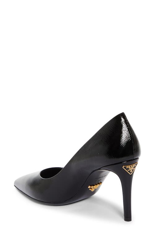 Prada Patent Saffiano Leather Pointy-toe Pump In Nero