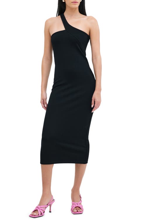 Shop Marcella Cameron One-shoulder Ponte Midi Dress In Black