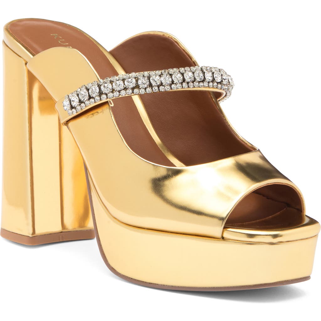 Kurt Geiger London Duke Platform Peep Toe Mule In Gold