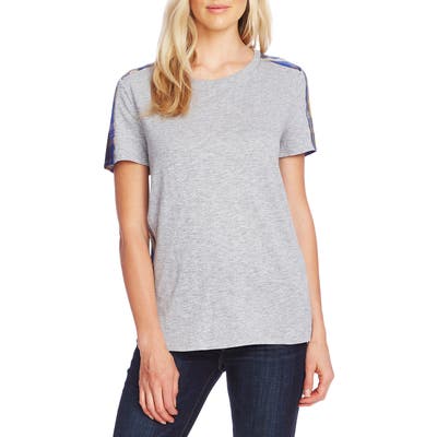 Vince Camuto Uptown Plaid Mix Media Tee, Grey