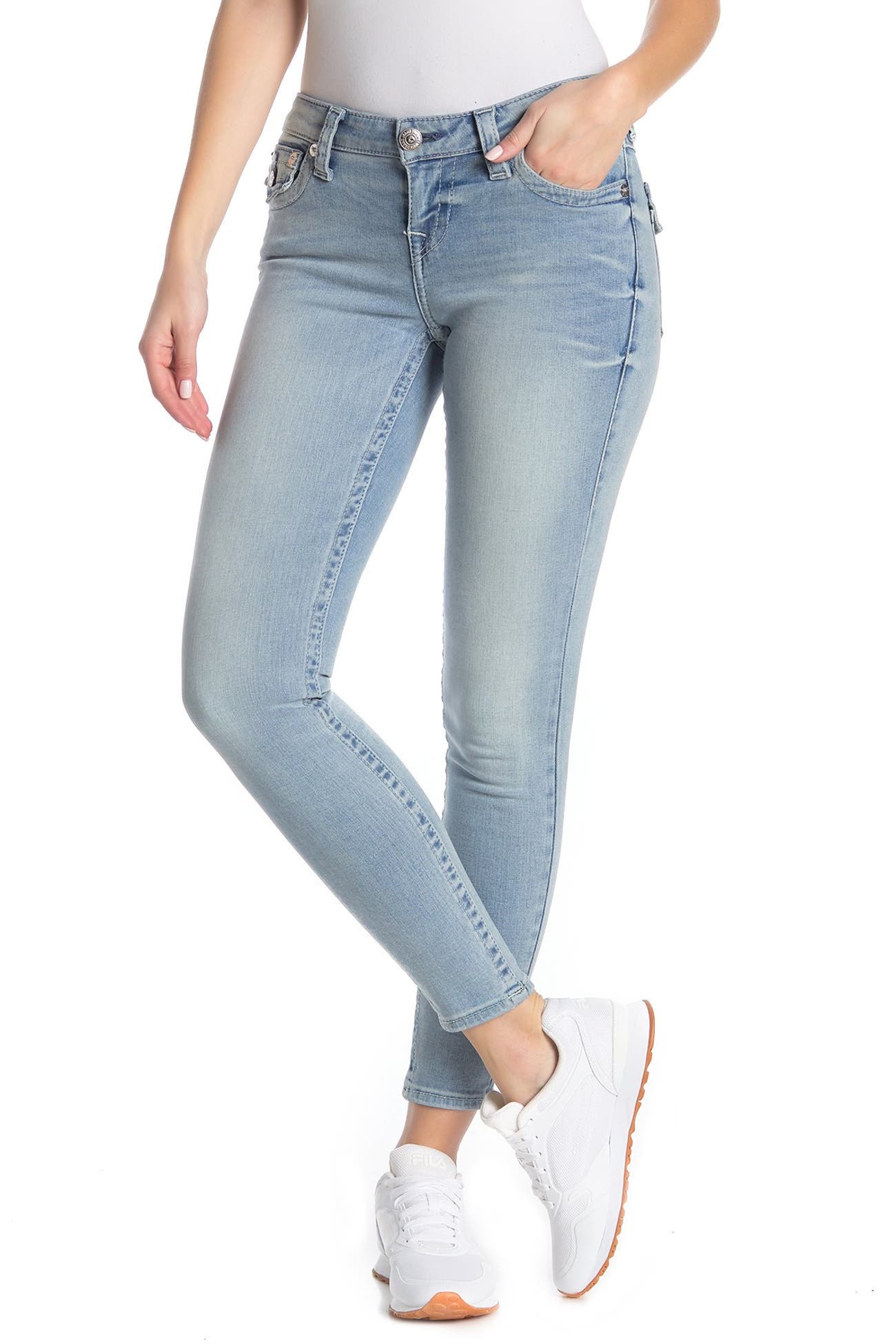 True Religion | Halle Flap Pocket Mid Rise Super Skinny Jeans ...