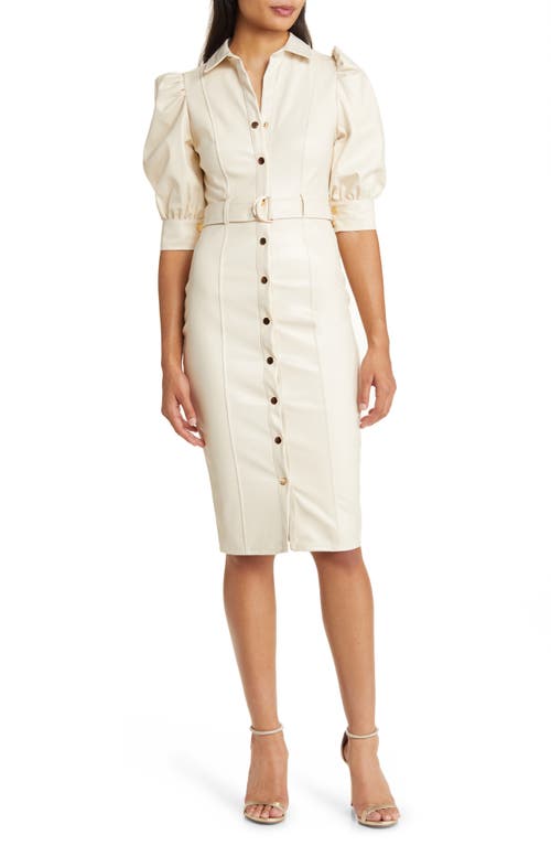 Snap Front Faux Leather Dress in Cream
