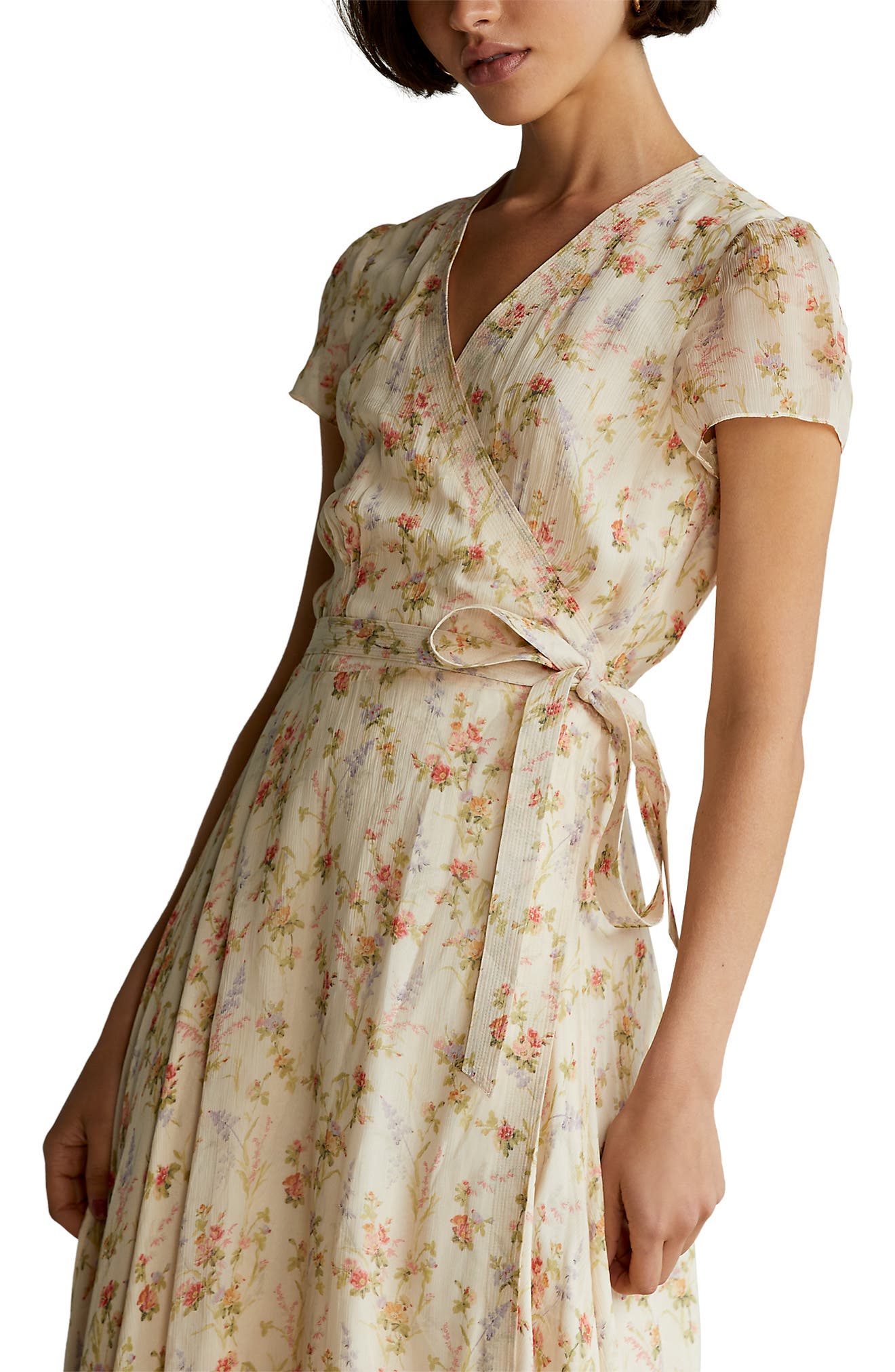 floral print midi wrap dress