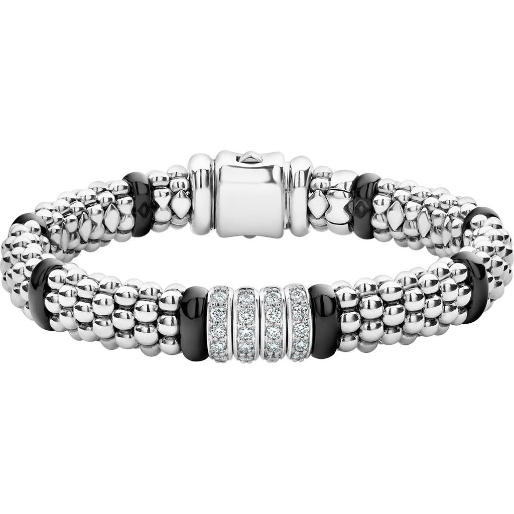 Lagos Black Caviar Diamond 4-link Bracelet In Silver/black Ceramic/diamond