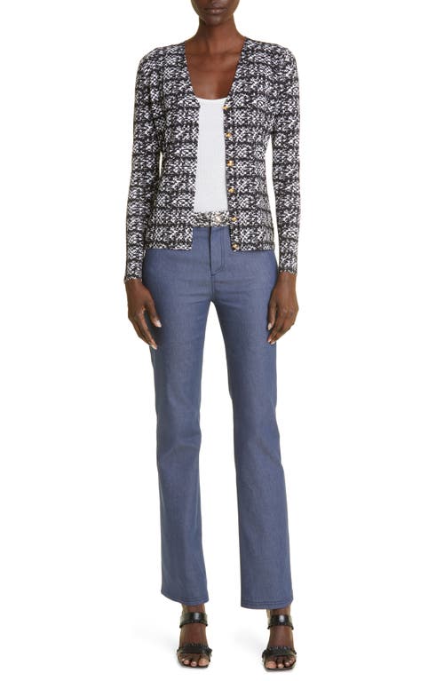 St John St. John Collection Tweed Print V-neck Jersey Cardigan In Ecru/black