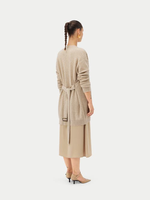Shop Gobi Mongolian Cashmere Organic Color Self-belt Cashmere Cardigan In Warm Grey