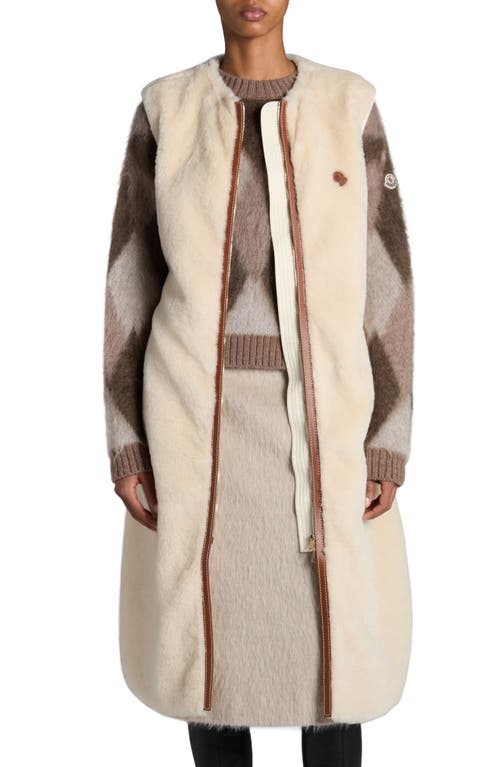 Shop Moncler Sorbier Faux Fur & Down Long Vest In Almond Milk