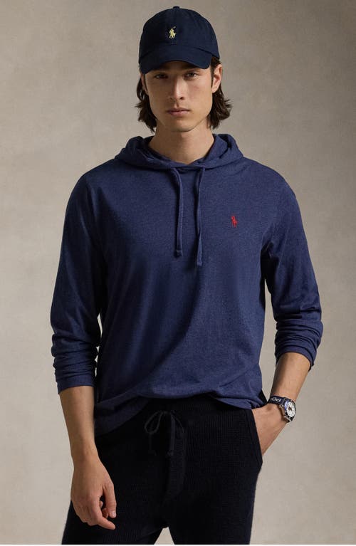 Shop Polo Ralph Lauren Embroidered Logo Cotton Hoodie In Spring Navy Heather