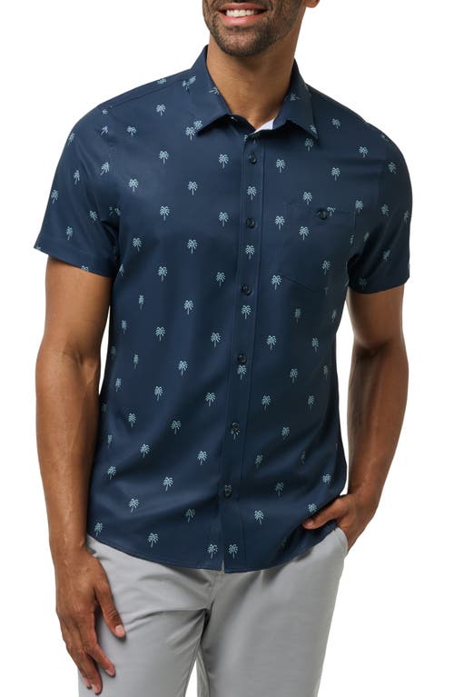 Shop Travismathew Captain Cantina Palm Tree Print Short Sleeve Button-up Shirt In Total Eclipse