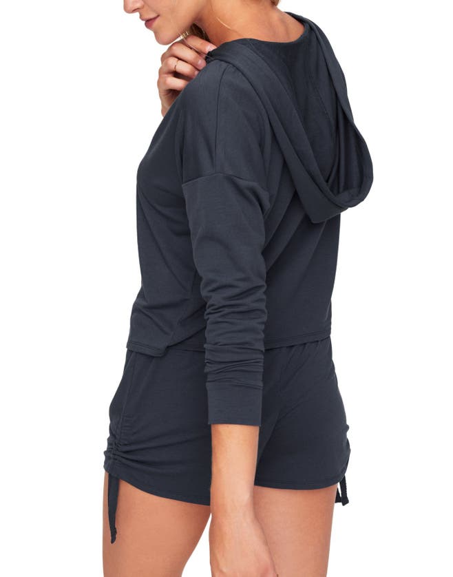 Shop Adore Me Abbey Hoodie & Short Loungewear Set In Dark Grey